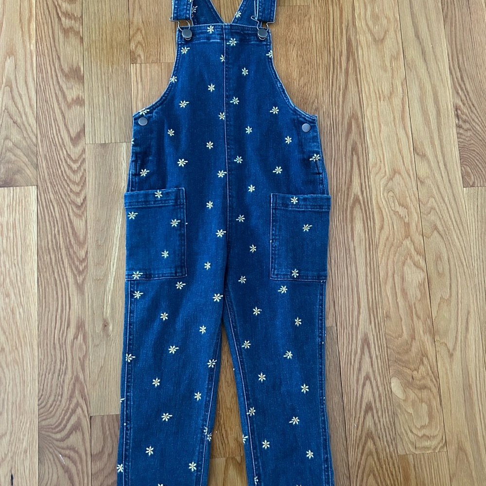 Hanna Andersson Denim Overalls with Floral Embroidery